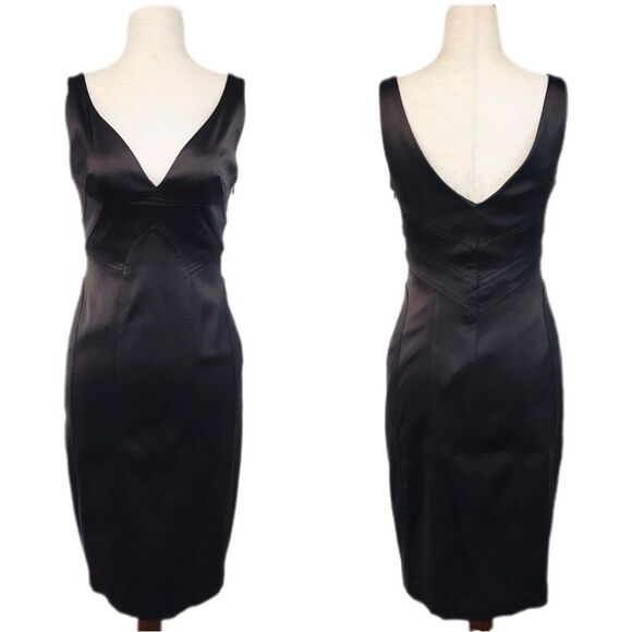 DAVID MEISTER Brown Satin Low‎ Cut Cocktail Dress Sleeveless Bodycon Sexy Size 2 - Picture 1 of 11
